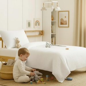 Organic Muslin Duvet Cover Set: Snow White Gauze Cotton Handmade Custom Size Bedding