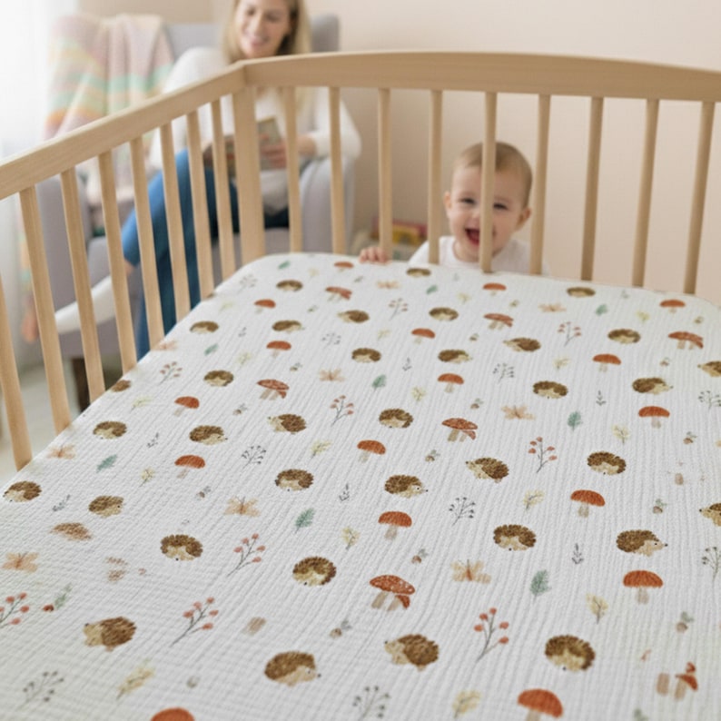 Organic muslin cotton fitted sheets for Nestig Wave, Cloud, Snow, Palm, and Full Cribs.
