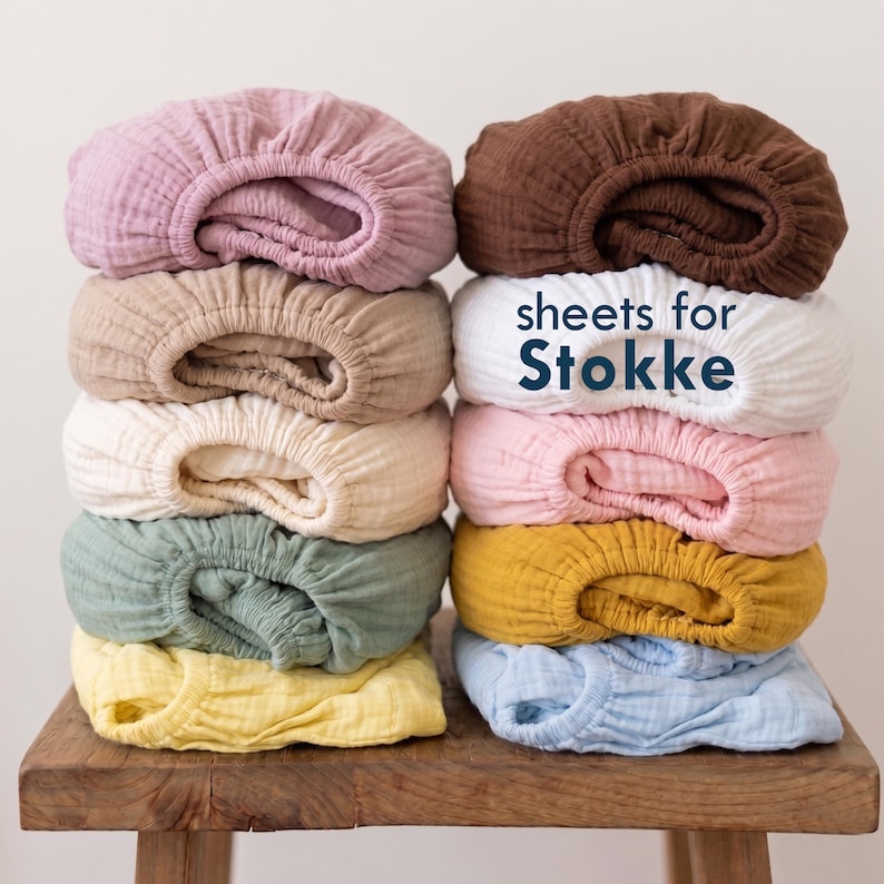 Muslin Cotton Fitted Sheets for Stokke Snoozi Bassinet, Stokke Sleepi Mini V2 V3 Fitted Sheets, Stokke Sleepi Junior Fitted Sheets