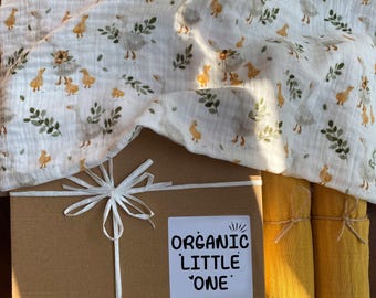 3 langes faits main en mousseline de coton bio, lot de 3 - léger et respirant, cadeau de baby shower, cadeau de nouvelle maman, couverture d&#39;emmaillotage