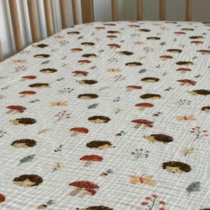 Hedgehog Organic Muslin Fitted Sheet: Custom Baby Crib Bedding