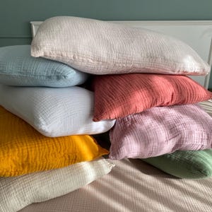 2 Organic Muslin Pillowcases, Natural Gauze Pillowcase, Extra Long Lumbar Pillowcase, King Size Sham, Body Pillowcase 100% Cotton