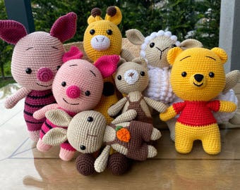 Animaux au crochet – Animaux tricotés faits main Amigurumi, décoration Safari pour chambre de bébé, peluche peluche, ours en peluche lapin girafe cochon mouton au crochet