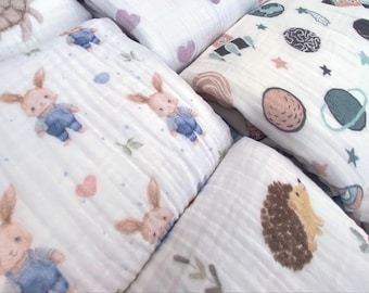 Drap-housse en mousseline de coton bio : lit de bébé, berceau, literie personnalisés