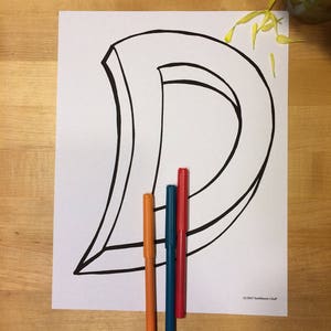 Letra mayúscula en blanco D, página para colorear, descarga digital, alfabeto imprimible, decoración de guardería, suministros para maestros, suministros para educación en el hogar