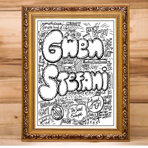 Gwen Stefani, Coloring page, Ladies of Song, digital download, coloring download, Adult coloring, song titles, Women in music