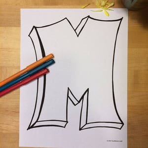 Blank Capital Letter M, Coloring Page, Digital Download, printable alphabet, Nursery Decor, Teacher Supplies, Homeschool Supplies