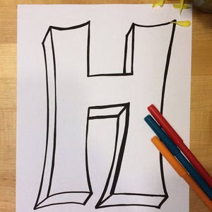Letra mayúscula en blanco H, página para colorear, descarga digital, alfabeto imprimible, decoración de guardería, suministros para maestros, suministros para educación en el hogar
