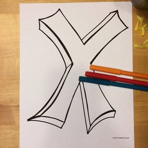 Blank Capital Letter X, Coloring Page, Digital Download, printable alphabet, Nursery Decor, Teacher Supplies, Homeschool Supplies