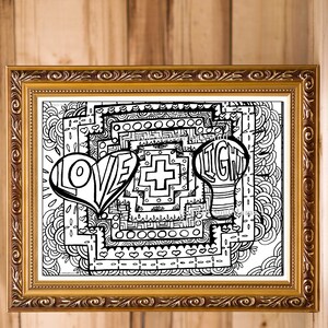 Love and Light, Coloring page, digital download, PDF, Adult coloring, Anti-Stress Coloring,
