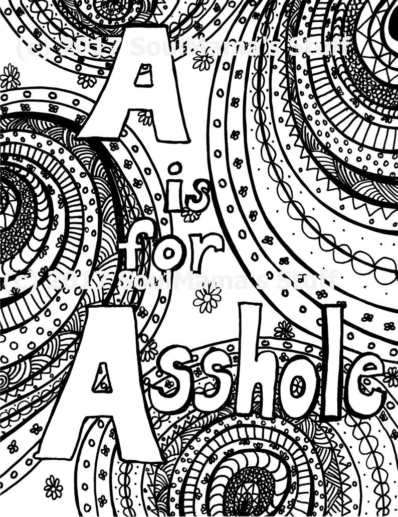 A is for Asshole Adult Coloring Page Digital Download Swear - Etsy