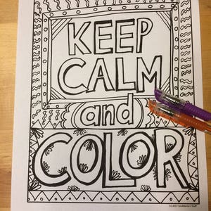 Keep Calm and Color, coloring page, digital download, 8.5X11 PDF, black and white, Clean Adult coloring, Anti-stress coloring, printable