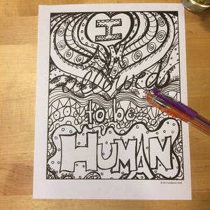 I am Allowed to Be Human, Coloring Page, Digital Download, Adult coloring, Positive Affirmation, Coach Me Dave, anti-stress coloring, doodle