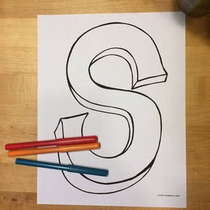 Blank Capital Letter S, Coloring Page, Digital Download, printable alphabet, Nursery Decor, Teacher Supplies, Homeschool Supplies