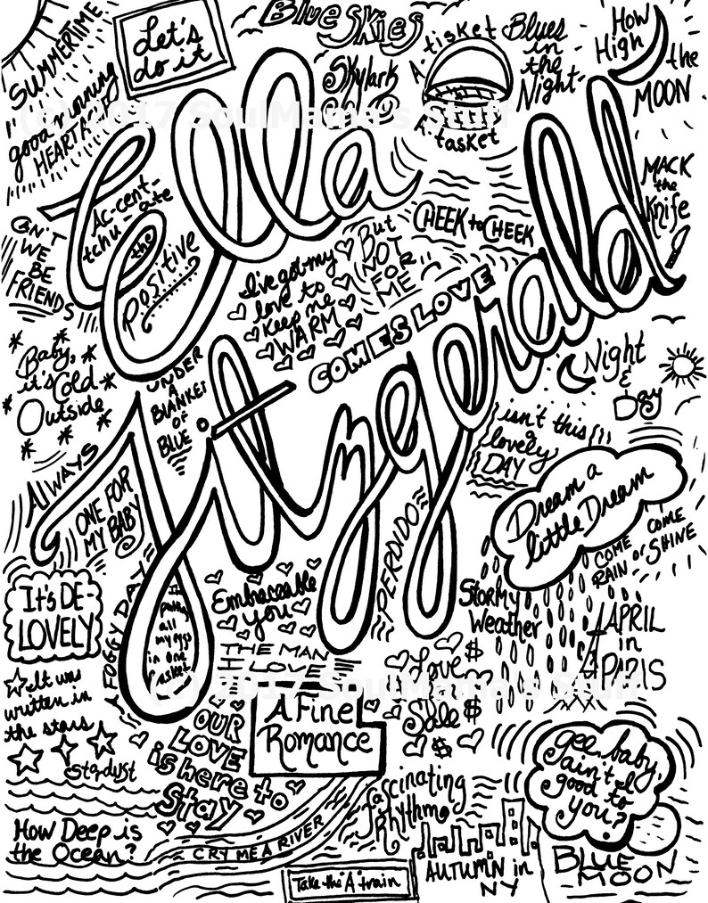 Download Ella Fitzgerald Coloring page Ladies of Song digital | Etsy