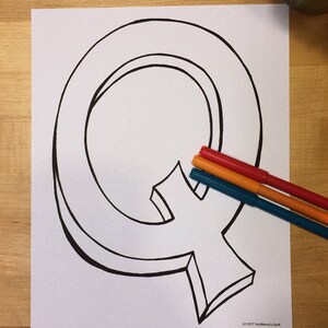Blank Capital Letter Q, Coloring Page, Digital Download, printable alphabet, Nursery Decor, Teacher Supplies, Homeschool Supplies