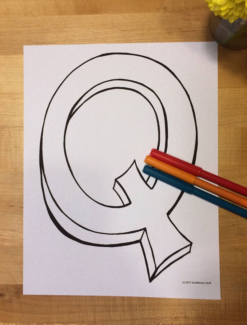Blank Capital Letter Q, Coloring Page, Digital Download, Printable