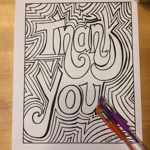 Thank You, Simple Version, coloring page, digital download, 8.5X11 PDF, black and white, Thank You Card, Adult Coloring, antiStress Coloring
