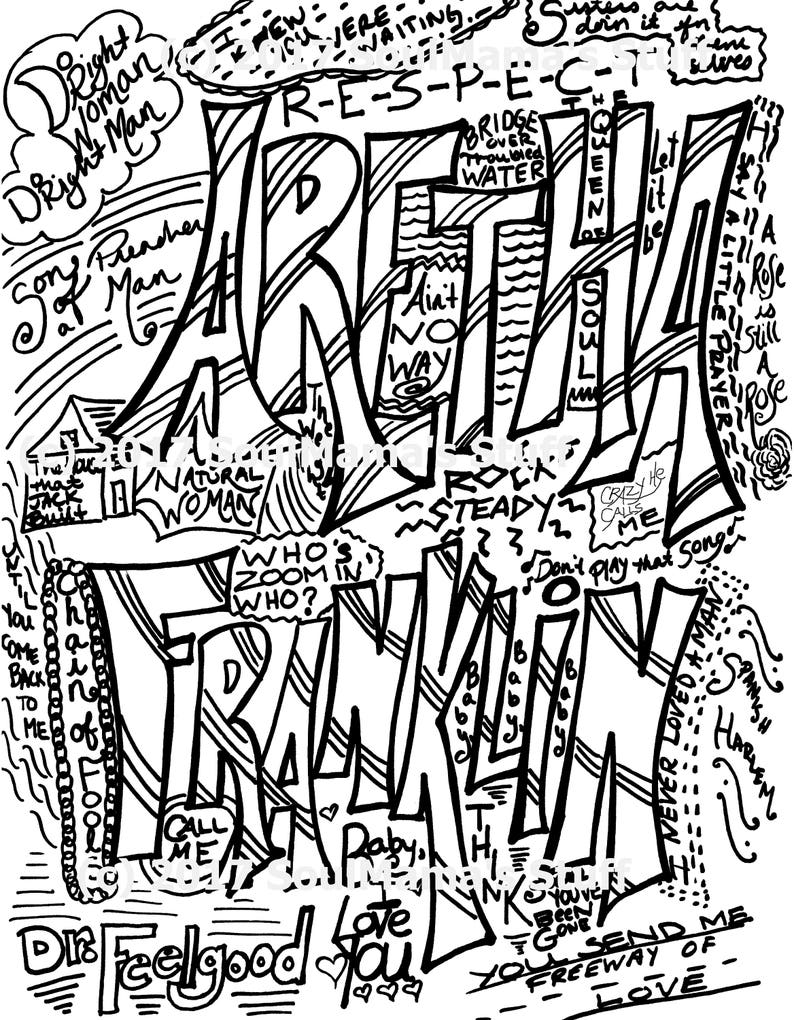 Download Aretha Franklin Coloring page Ladies of Song digital | Etsy