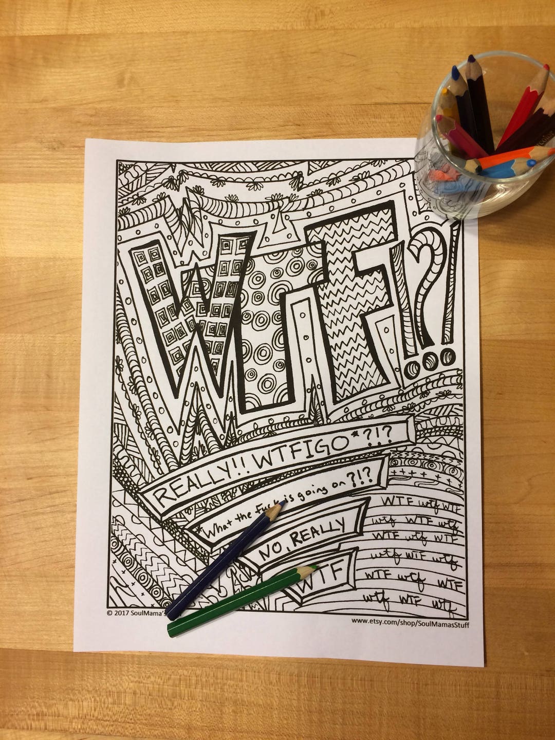 WTF Coloring Page, Digital Download, Adult Coloring, Printable Coloring