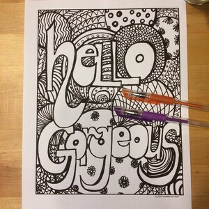 Hello Gorgeous, Coloring page, digital download, Adult Coloring, Clean Adult Coloring, Anti-Stress Coloring, best friends coloring, doodles