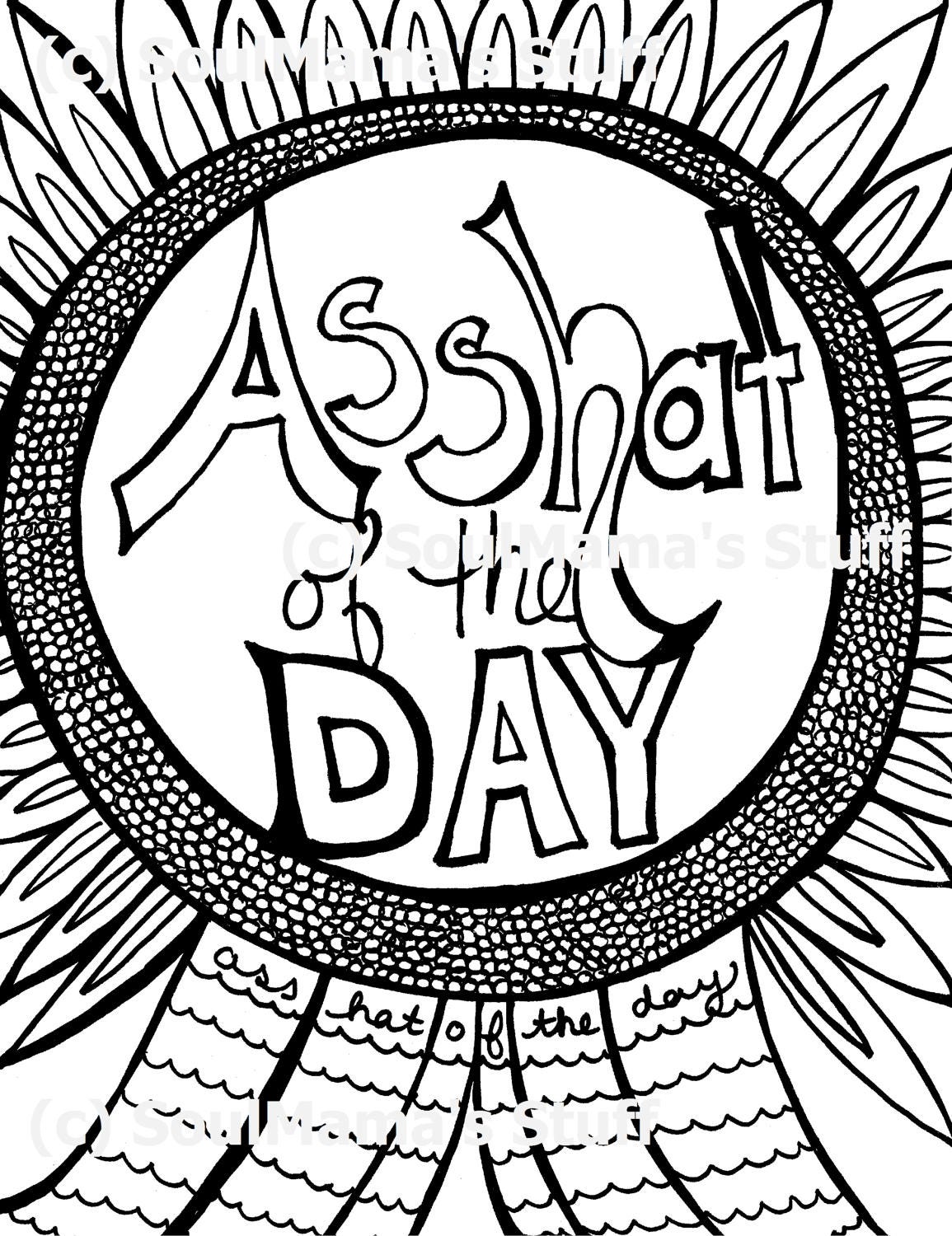 Asshat of the Day, Adult Coloring Page, Digital Download, Swear Words ...