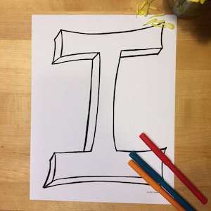 Blank Capital Letter I, Coloring Page, Digital Download, printable alphabet, Nursery Decor, Teacher Supplies, Homeschool Supplies