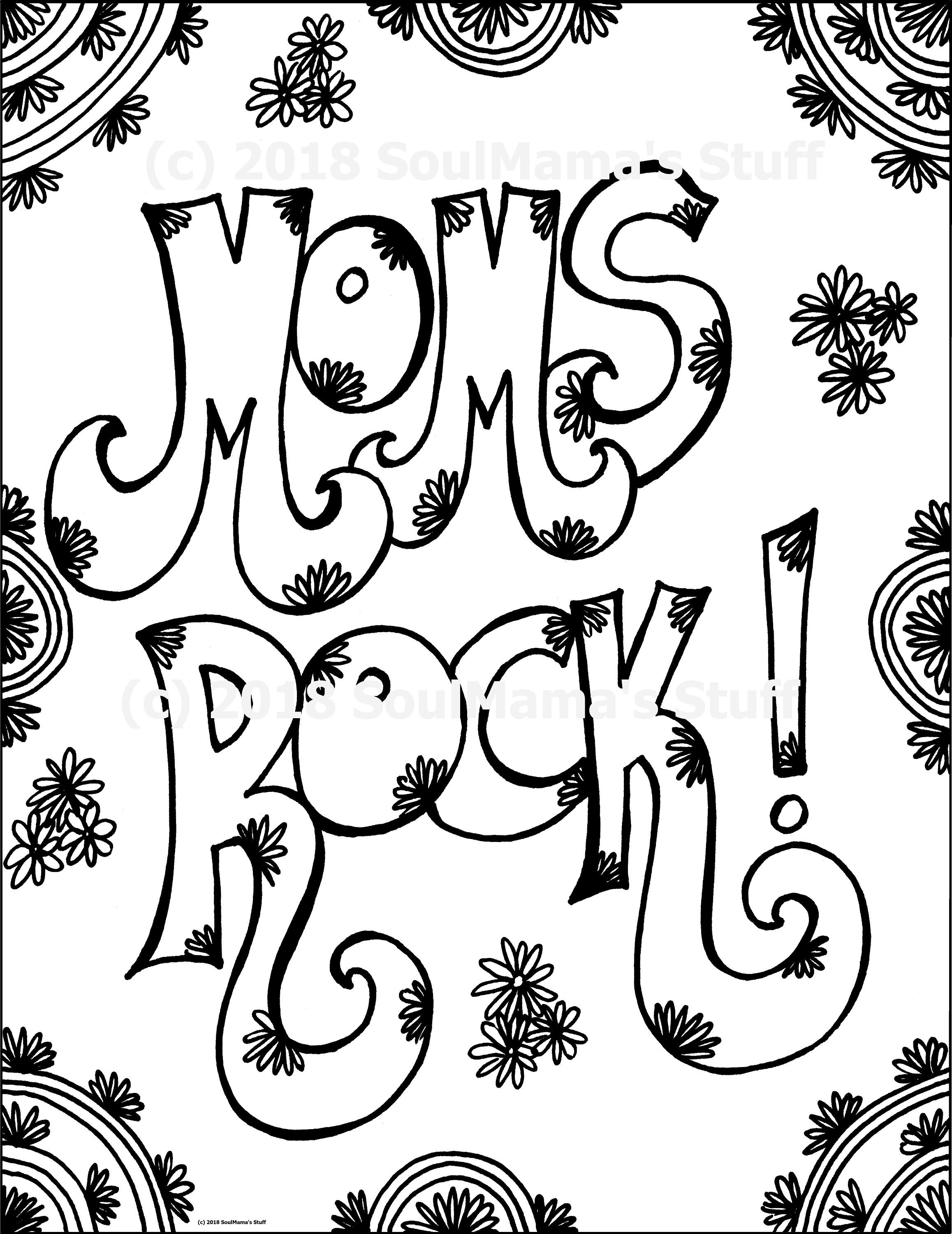 Mom Rocks Card Moms Rock! Coloring Page, Digital Download, PDF, Adult Coloring, Anti ...