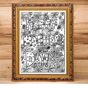 Happy Mother&#39;s Day, Coloring page, digital download, Adult coloring, Anti-Stress Coloring, Coloring for Moms, Mother&#39;s Days coloring