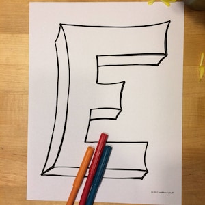 Blank Capital Letter E, Coloring Page, Digital Download, printable alphabet, Nursery Decor, Teacher Supplies, Homeschool Supplies