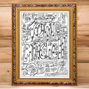 Joni Mitchell, Coloring page, Ladies of Song, digital download, coloring download, Adult coloring, song titles, Women in music, Musical Hero