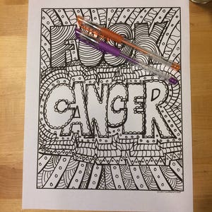 F*ck Cancer, Adult coloring page, digital download, Swear Word Coloring, 18 and over, anti-stress coloring, Recovery coloring,