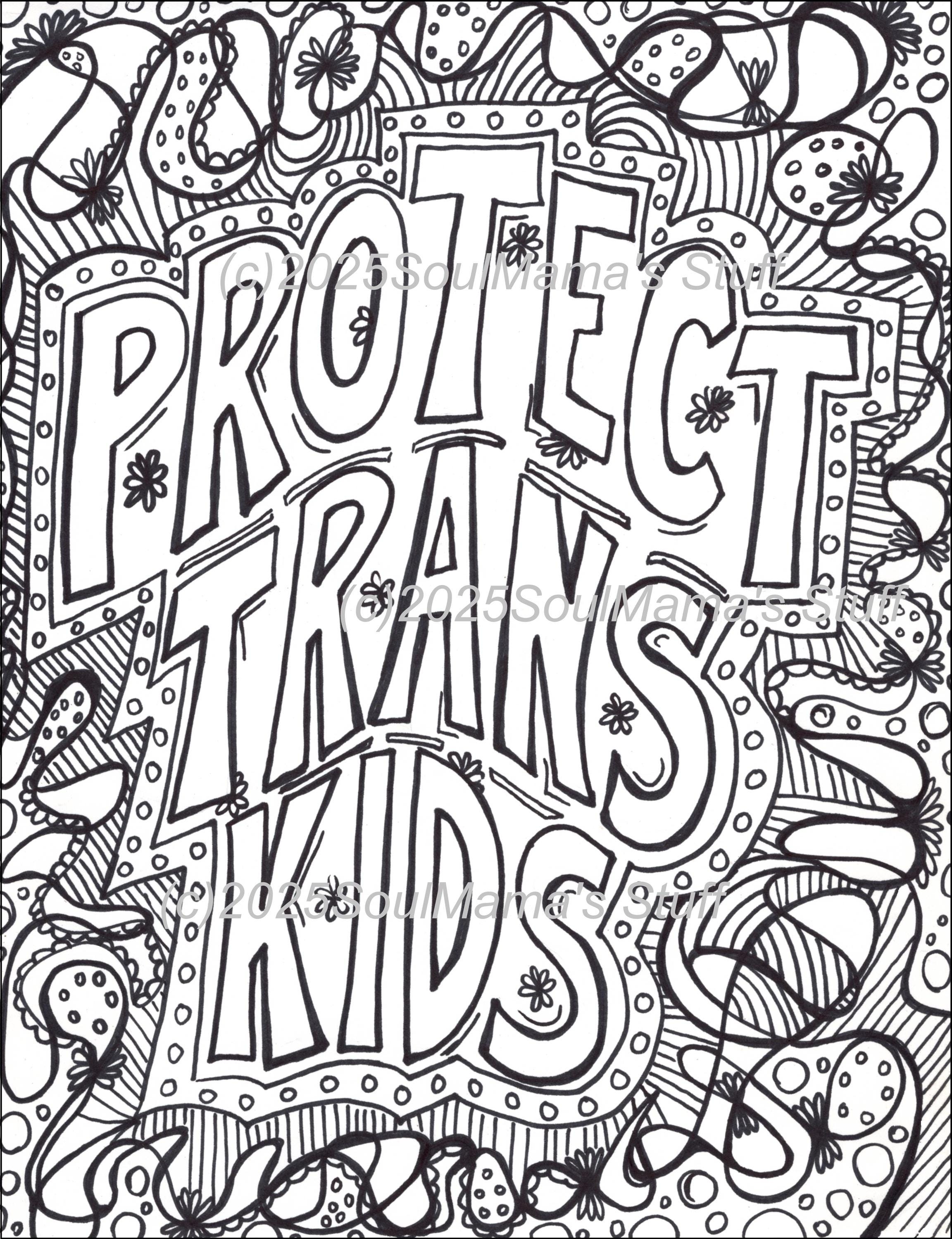 Protect Trans Kids, Coloring Page, Digital Download, PDF, Adult ...