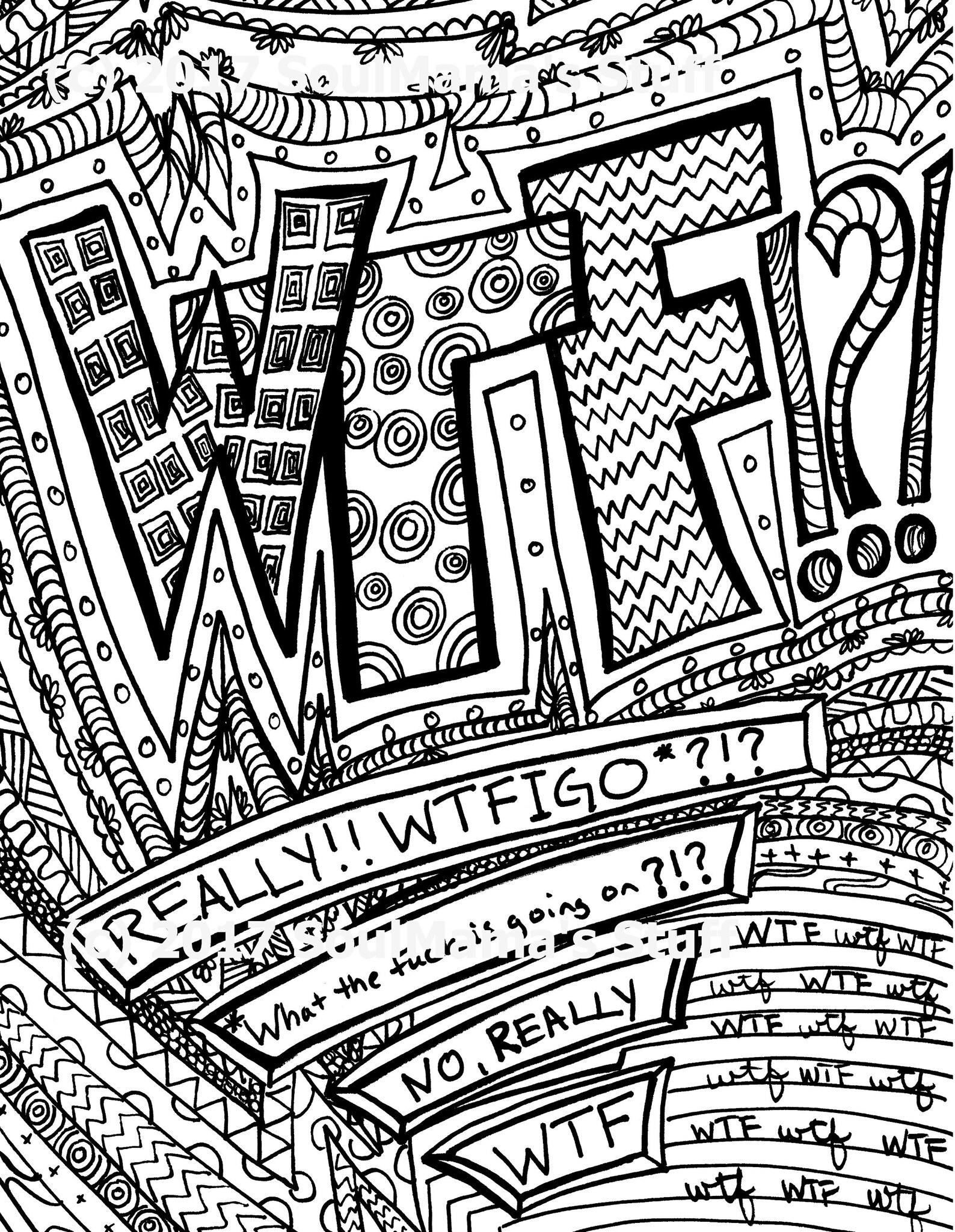 WTF Coloring Page, Digital Download, Adult Coloring, Printable Coloring