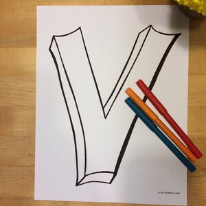 Blank Capital Letter V, Coloring Page, Digital Download, printable alphabet, Nursery Decor, Teacher Supplies, Homeschool Supplies