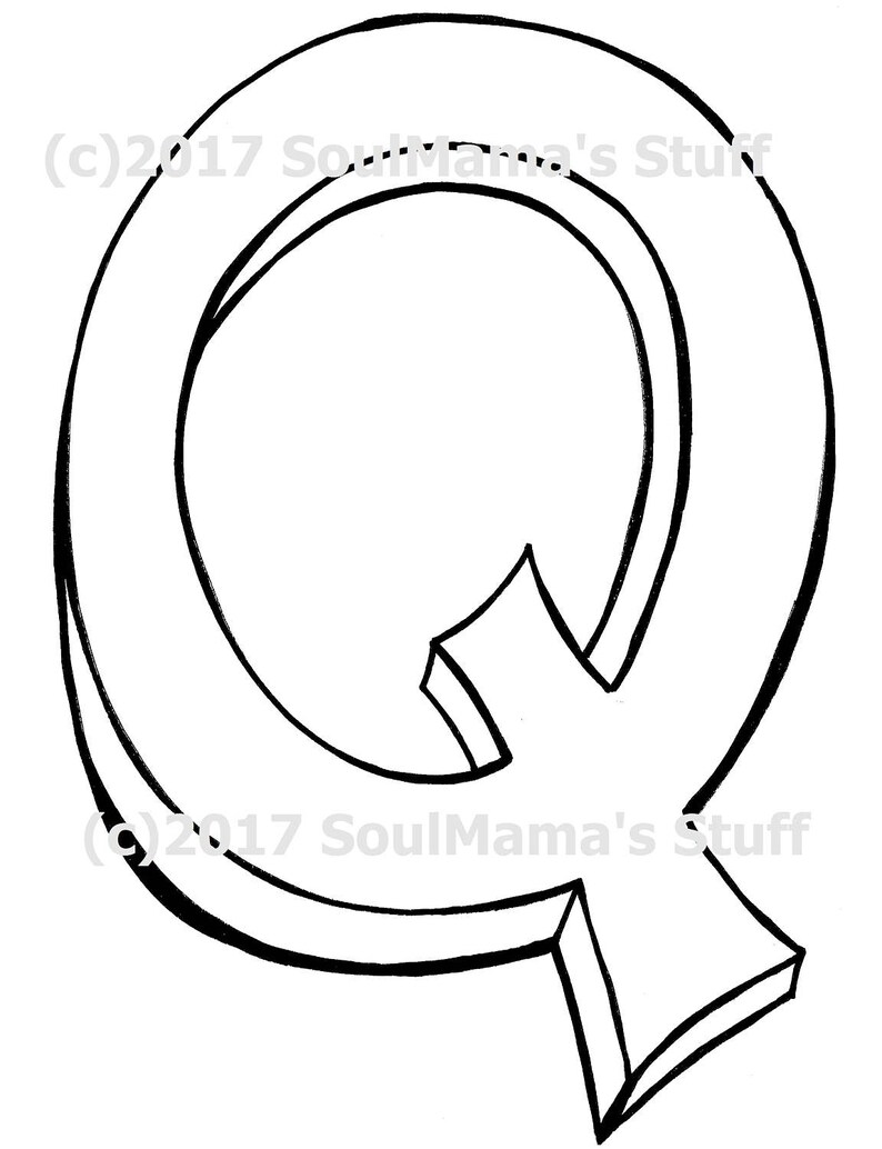 Blank Capital Letter Q, Coloring Page, Digital Download, Printable