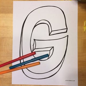 Blank Capital Letter G, Coloring Page, Digital Download, printable alphabet, Nursery Decor, Teacher Supplies, Homeschool Supplies