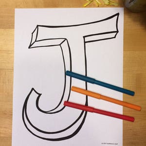Blank Capital Letter J, Coloring Page, Digital Download, printable alphabet, Nursery Decor, Teacher Supplies, Homeschool Supplies