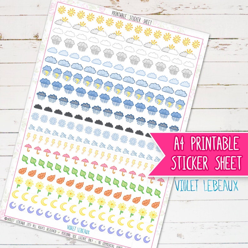 cute weather tracking a4 printable planner stickers pdf for etsy