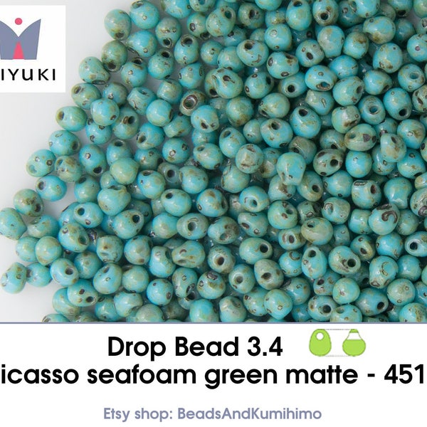 picasso seafoam green matte - 4514 - Drop Beads size 3.4  (10 gram)