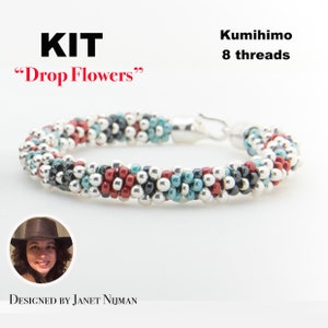 KIT Kumihimo patroon en Tutorial Armband Drop Flower 8 Strengen Armband