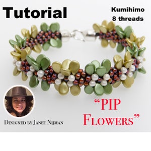 Kumihimo 8 threads pattern tutorial Pip flowers