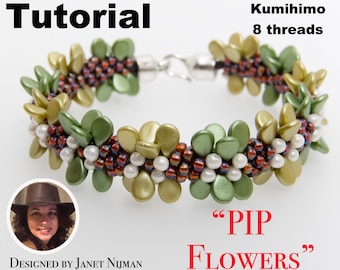 Kumihimo 8 threads pattern tutorial Pip flowers