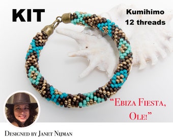 KIT Kumihimo 12 strands Ebiza Fiesta Ole! Pattern tutorial and materials