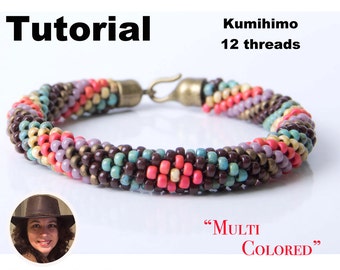 Kumihimo pattern tutorial 12 strands Multicolors Bracelet Pattern PDF