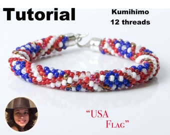 Kumihimo pattern tutorial 12 Strand USA Flag