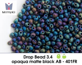 opaqua matte black AB - 401FR - Drop Beads size 3.4  (10 gram)