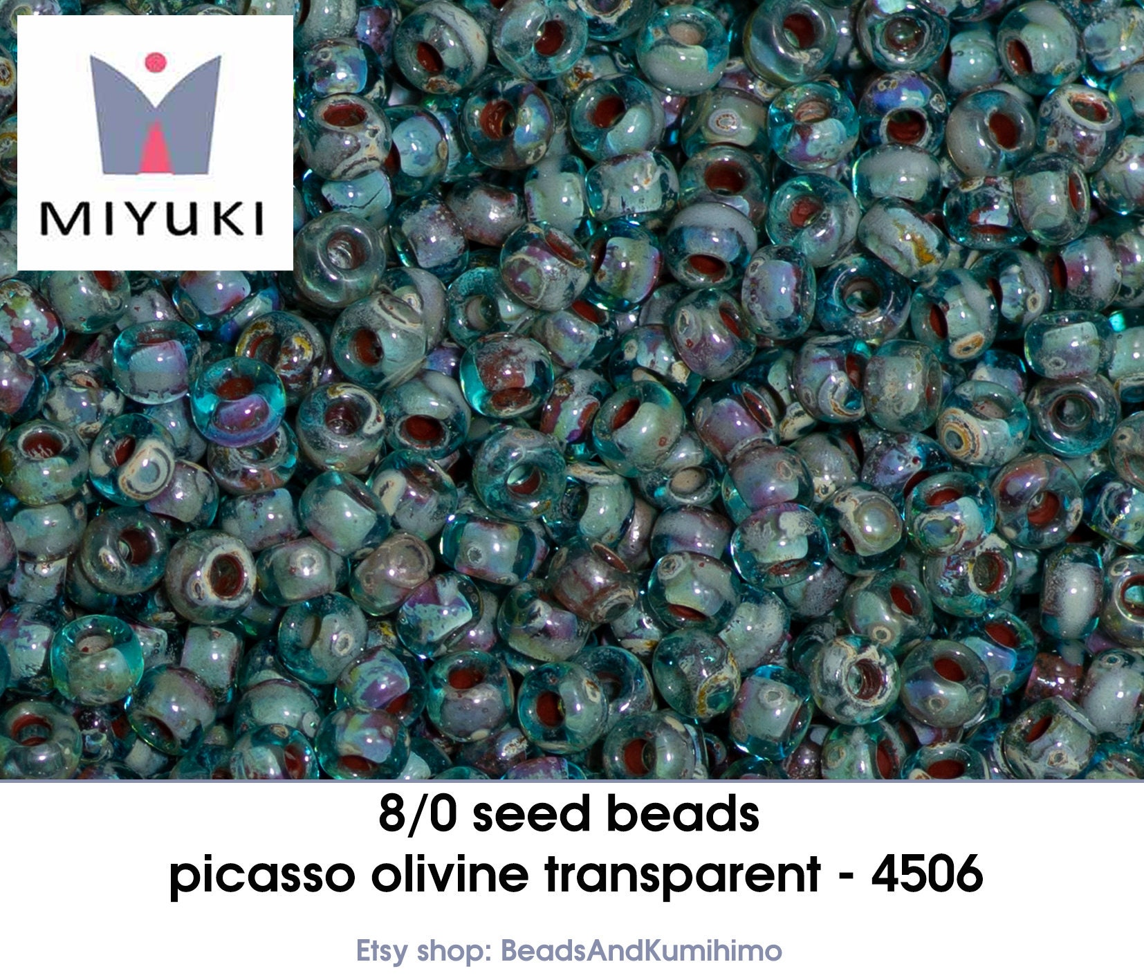 8-4506, Miyuki 22g Transparent Picasso Olivine 8-4506, Miyuki 22g Transparent Picasso Olivine