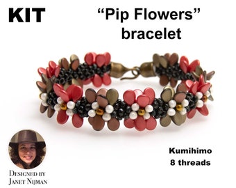 Kumihimo kit Pip Flowers patroon tutorial 8 draden