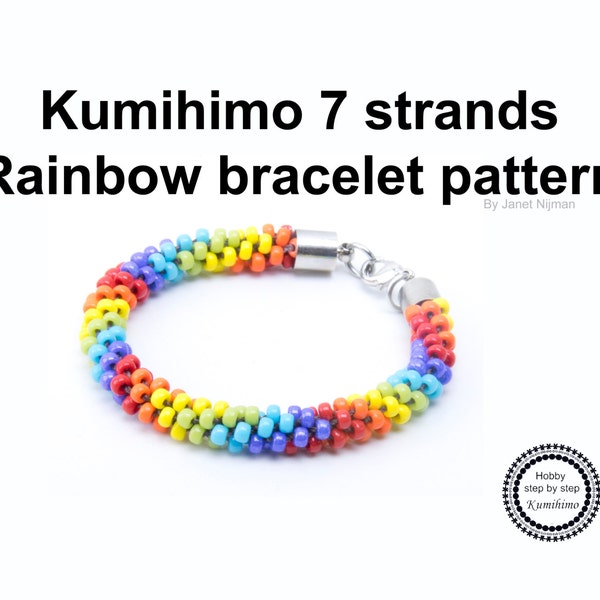 Tutorial patrón Kumihimo Pulsera arcoiris 7 hebras e instrucciones PDF